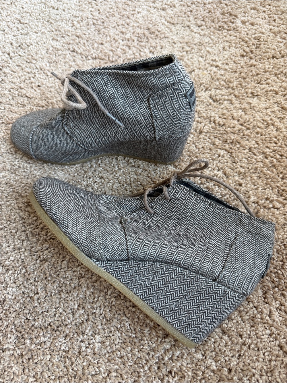 Toms Gray Herringbone Lace-Up Wedge Booties